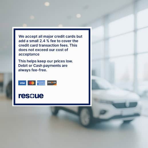 surcharge signage for an auto dealership showroom